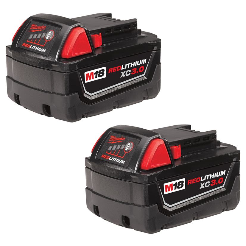 Milwaukee M18 48-11-1822 Rechargeable Cordless Battery Pack, 3 Ah Li-Ion Battery, 18 V DC Charge, For Use With M18 Cordless Power Tool